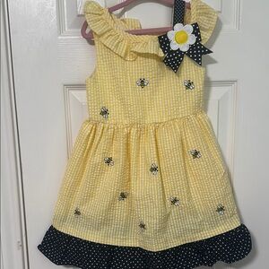 Yellow and Black Kids Dress with Floral Accent